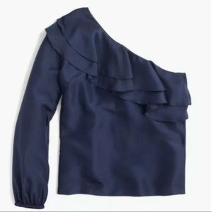 Brand New J.Crew One-Shoulder Silk Shantung Top - Size 6, Vintage Indigo